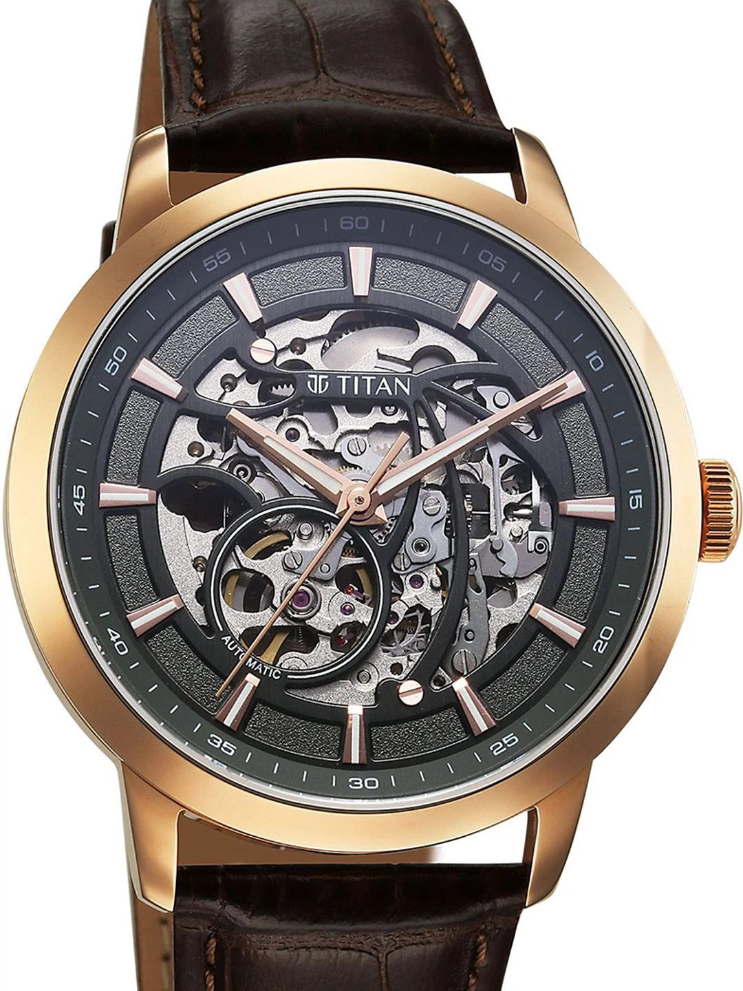 Titan Skeleton Dial & Leather Strap Analogue Automatic Motion Powered Watch - 90223WL01