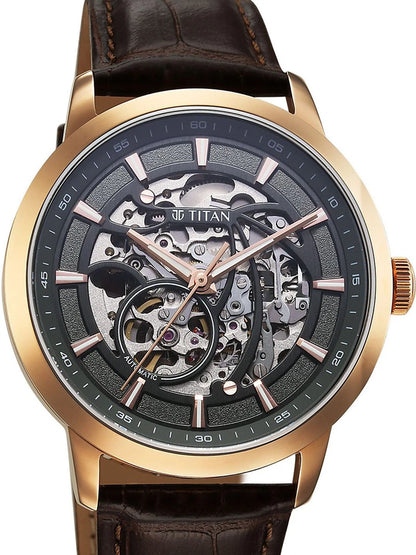 Titan Skeleton Dial & Leather Strap Analogue Automatic Motion Powered Watch - 90223WL01