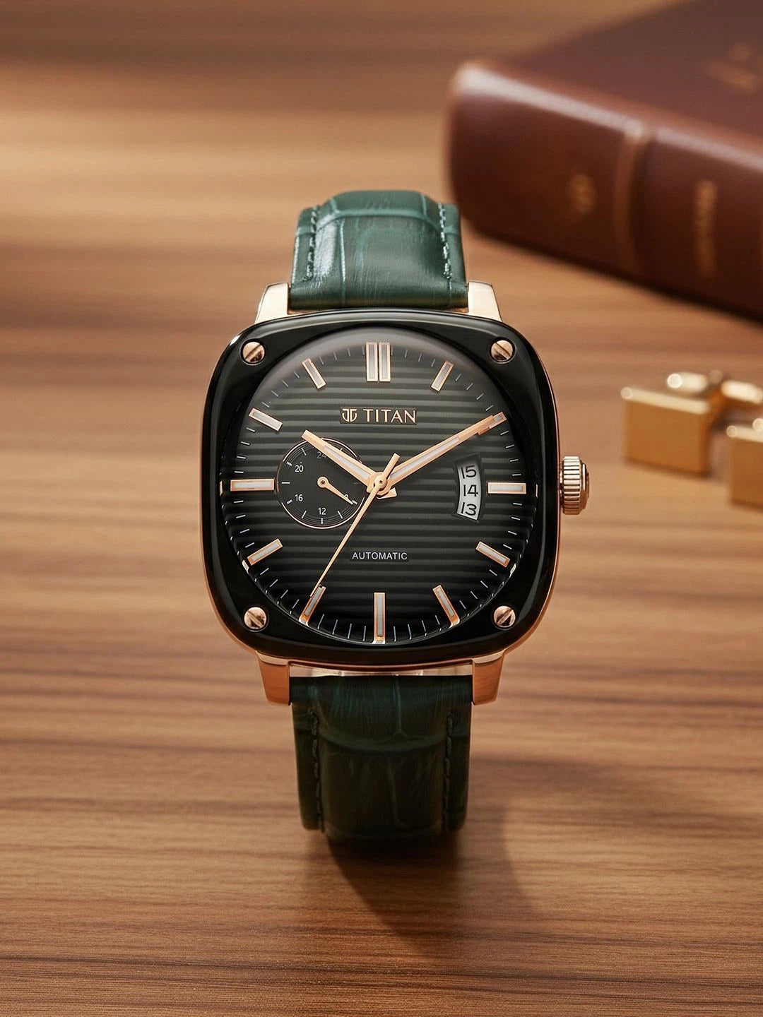 Titan Vintage Concealed Automatic Analog Green Dial Watch - 90225KL01