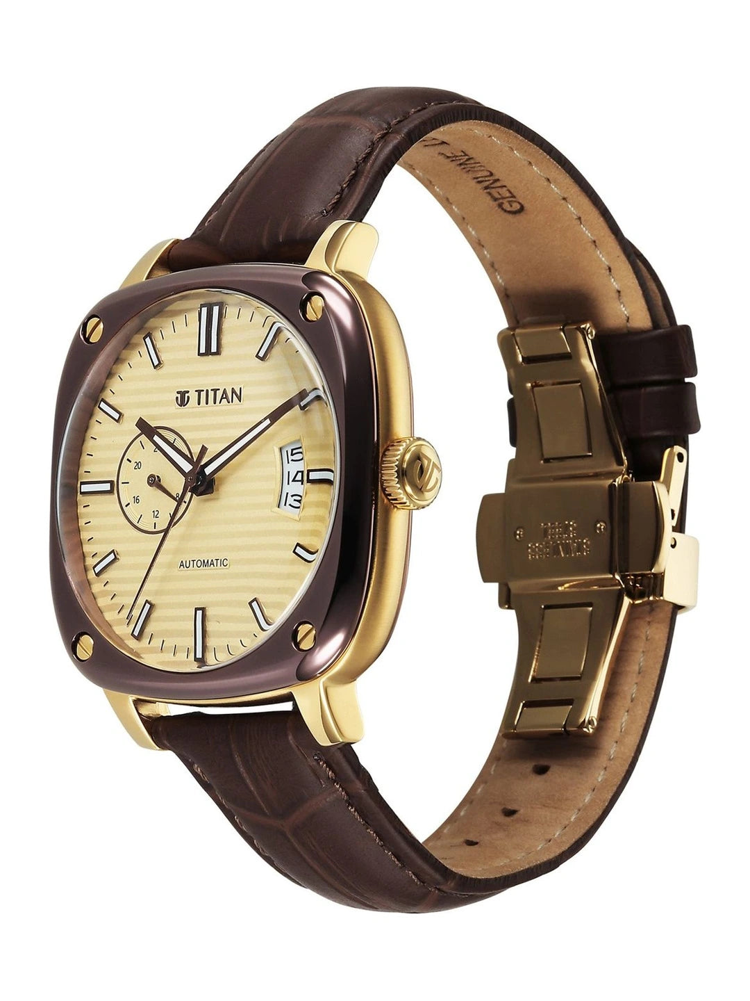 Titan Vintage Concealed Automatic Analog Beige Dial Watch - 90225KL03