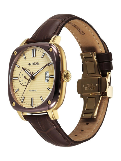 Titan Vintage Concealed Automatic Analog Beige Dial Watch - 90225KL03