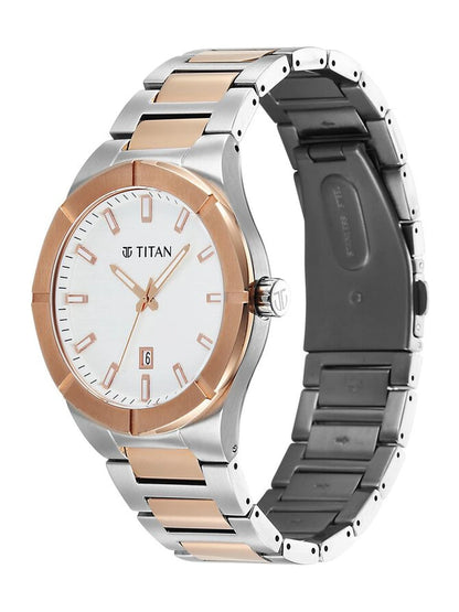 Titan Round White Dial Analog Watch - 90240KM01
