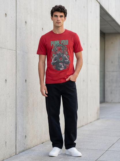 Mokajodi Red Slim Fit Graphic Print T-Shirt