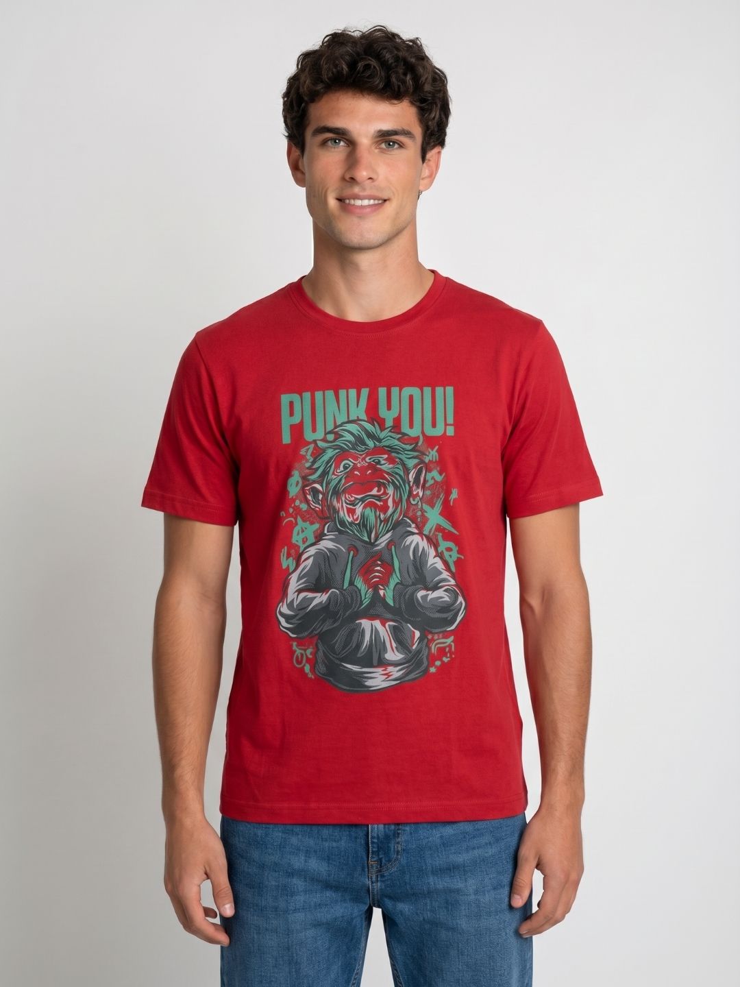 Mokajodi Red Slim Fit Graphic Print T-Shirt