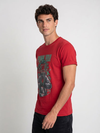 Mokajodi Red Slim Fit Graphic Print T-Shirt