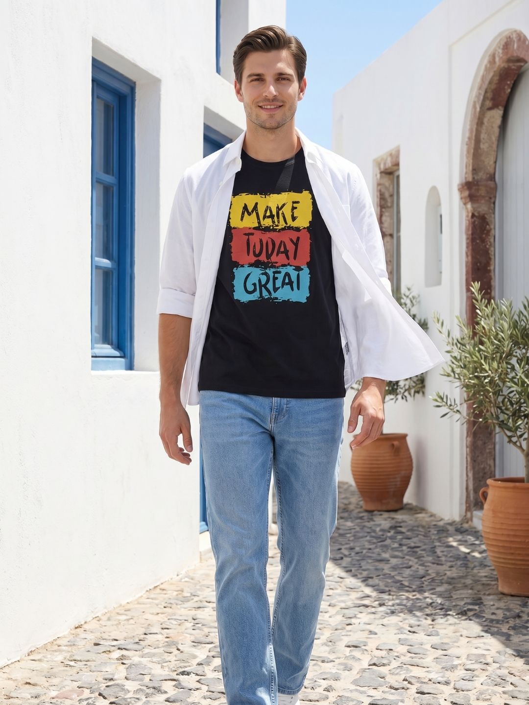 Mokajodi Black Slim Fit Graphic Print T-Shirt
