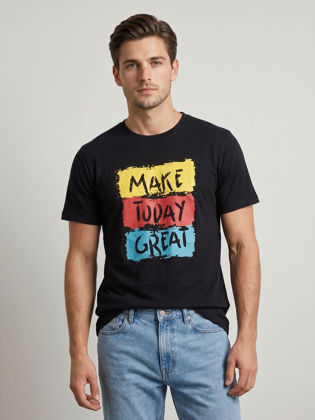 Mokajodi Black Slim Fit Graphic Print T-Shirt