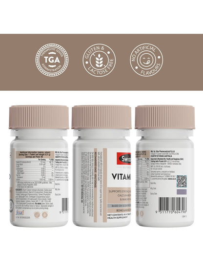 Swisse Vitamin D3 10mcg (Colecalciferol) for Calcium Absorption to Bones (90 Tablets)
