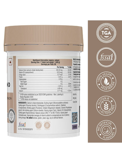 Swisse Calcium + Vitamin D with Citrate Tetrahydrate 333.33mg & Colecalciferol 8.33mcg for Muscle, Teeth & Bone Health (90 Tablets)