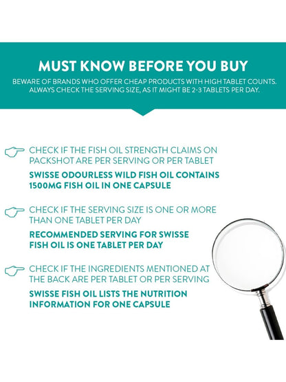 Swisse Fish Oil 1500mg Omega 3 for Highest Omega-3 Content in One Capsule (40 Capsules)