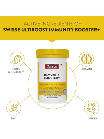 Swisse Immunity Booster+ with Vitamin C, Zinc, Amla & Ginger for Natural Immune Support (30 Tablets)