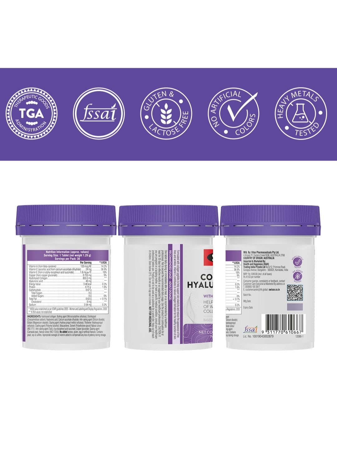 Swisse Collagen+ Hyaluronic Acid with Vitamin C & E for Skin Repair & Regeneration (30 Tablets)