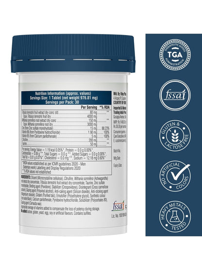 Swisse Endurance Boost with 150mg Ashwagandha, 80mg Tribulus Terrestris (Gokshura) & Taurine to Improve Strength & Performance (30 Tablets)