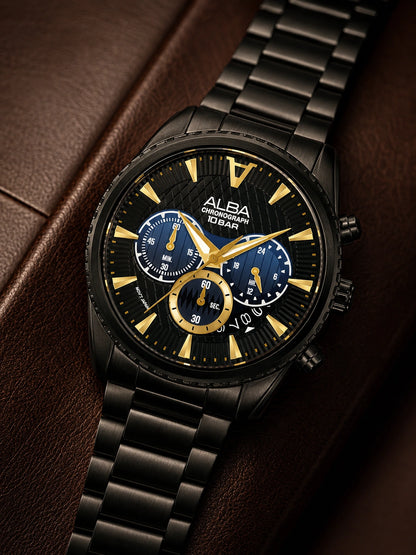 Alba Round Black Dial Analog Watch - AT3J09X1