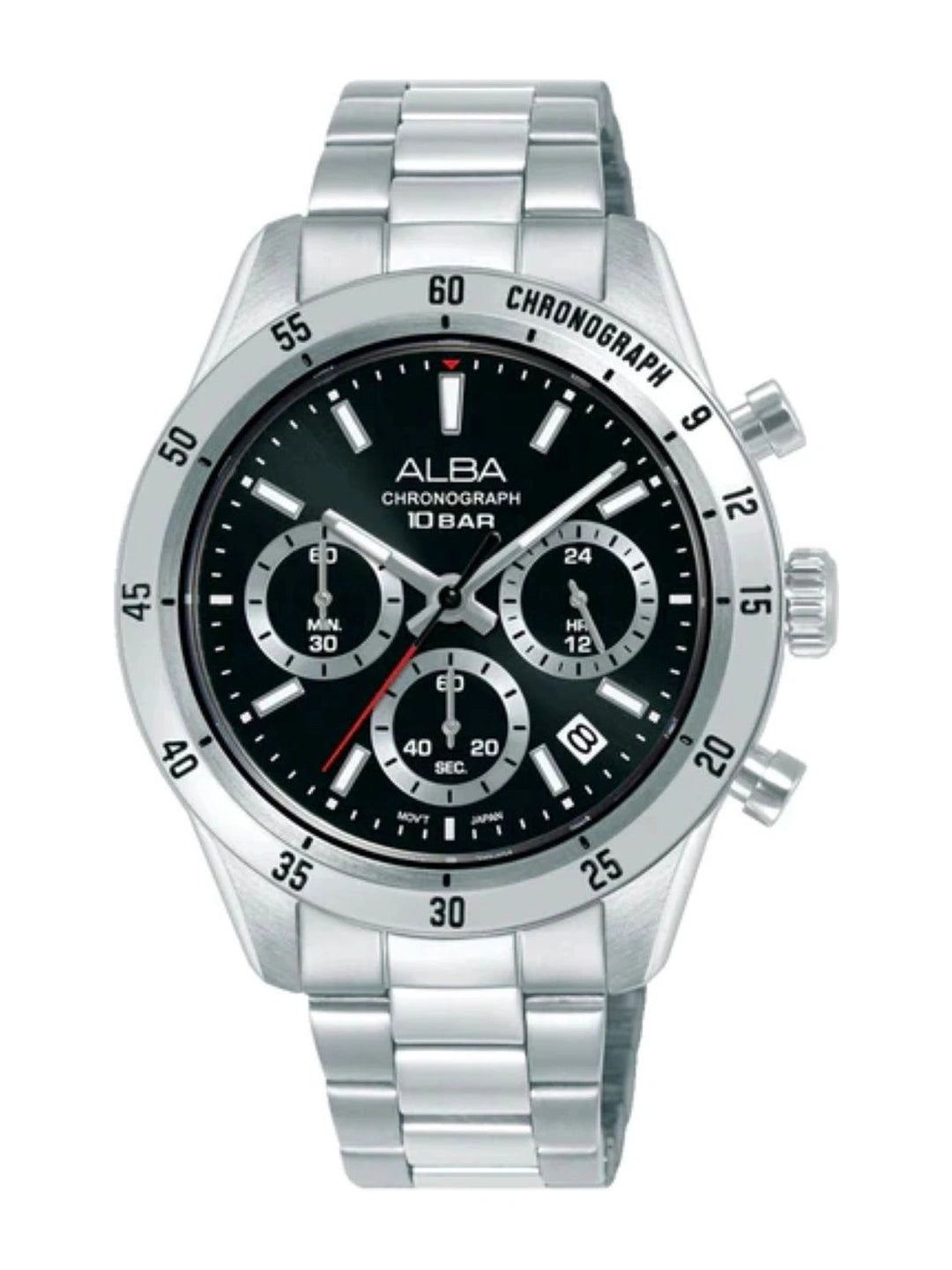 Alba Round Black Dial Analog Watch With Chronograph Display & Metal Strap - AT3L27X1