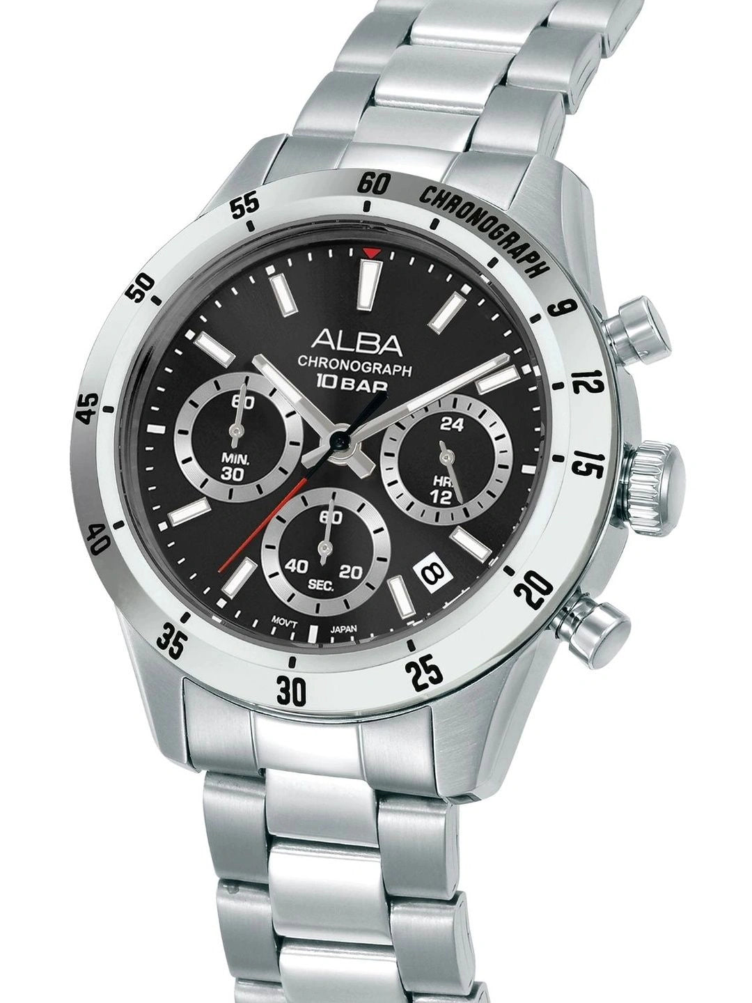 Alba Round Black Dial Analog Watch With Chronograph Display & Metal Strap - AT3L27X1