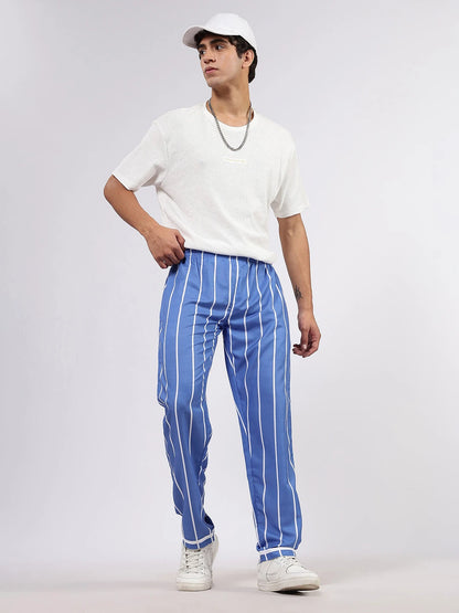 House Of Koala Blue Striped Varsity Striped Mid-Rise All Day Relaxed Fit Pants