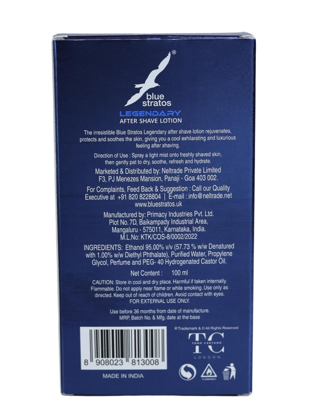 Blue Stratos Legendary After Shave Lotion  (100ml)