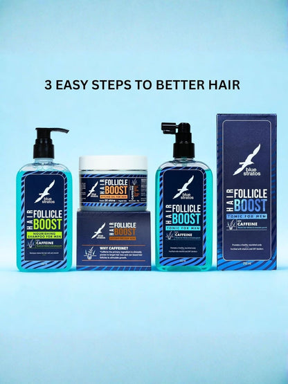 Blue Stratos Follicle Boost Care Treatment Set | Shampoo, Hair Tonic & Styling Gel