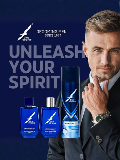 Blue Stratos Legendary Grooming Combo | Eau de Toilette, After Shave Lotion & Shaving Foam