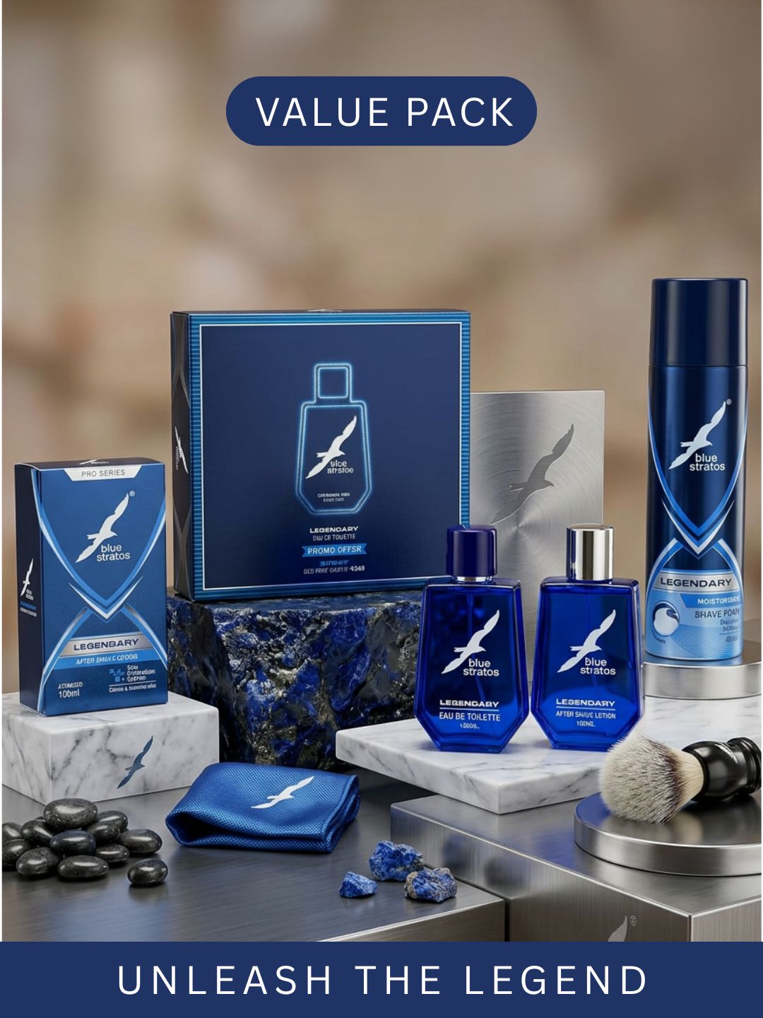 Blue Stratos Legendary Grooming Combo | Eau de Toilette, After Shave Lotion & Shaving Foam