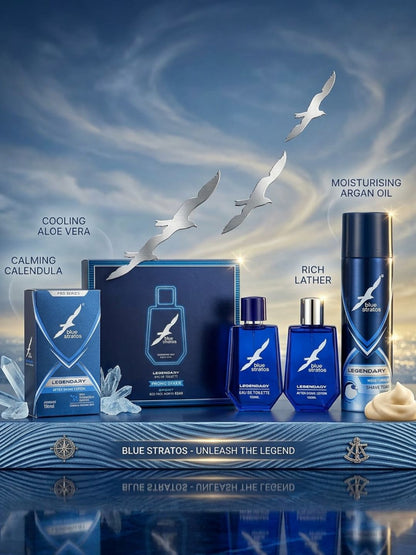 Blue Stratos Legendary Grooming Combo | Eau de Toilette, After Shave Lotion & Shaving Foam