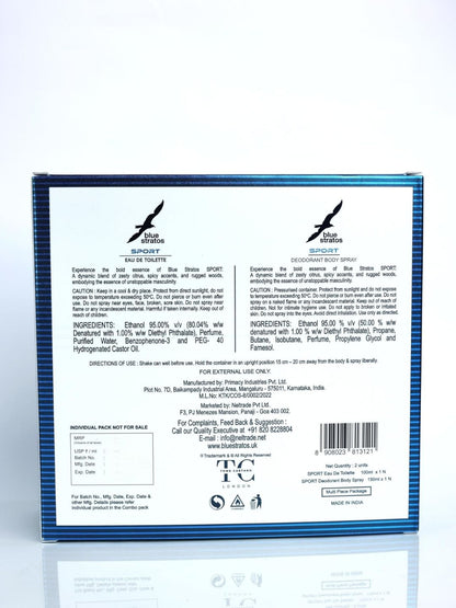 Blue Stratos Sport Eau de Toilette with  Free Deo  (100ml)