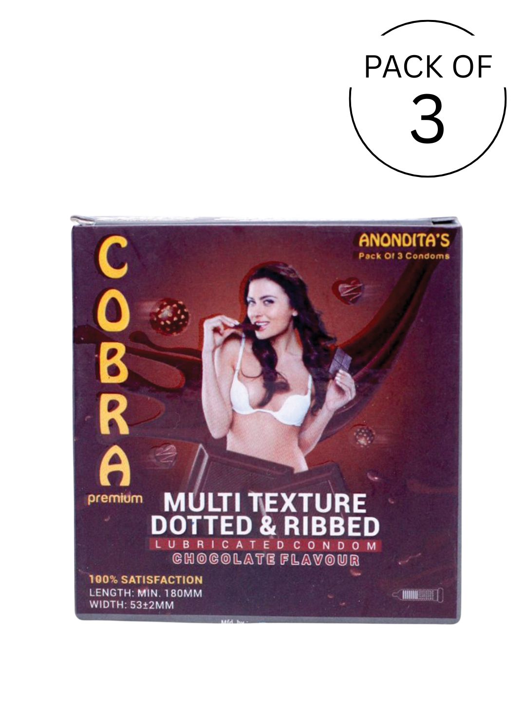 Cobra Premium-Multi Texture Dotted & Ribbed Chocolate Flavoured Condoms (Lubricated)