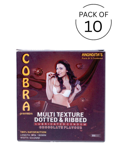 Cobra Premium-Multi Texture Dotted & Ribbed Chocolate Flavoured Condoms (Lubricated)