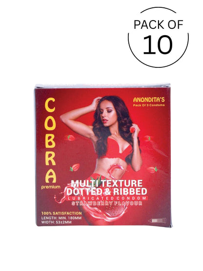 Cobra Premium-Multi Texture Dotted & Ribbed Strawberry Flavoured Condoms (Lubricated)