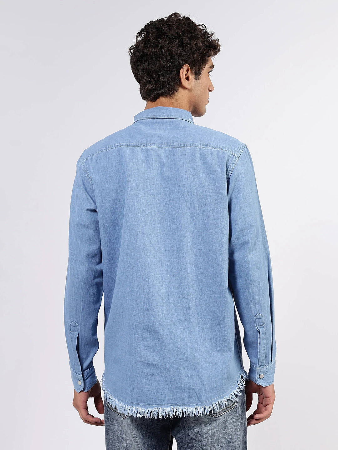 House Of Koala Blue Denim Raw Edge Oversized Relaxed Fit Spread Collar Premium Shirt