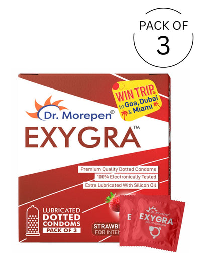 Dr. Morepen Exygra Dotted Strawberry Flavoured Condoms (Lubricated)