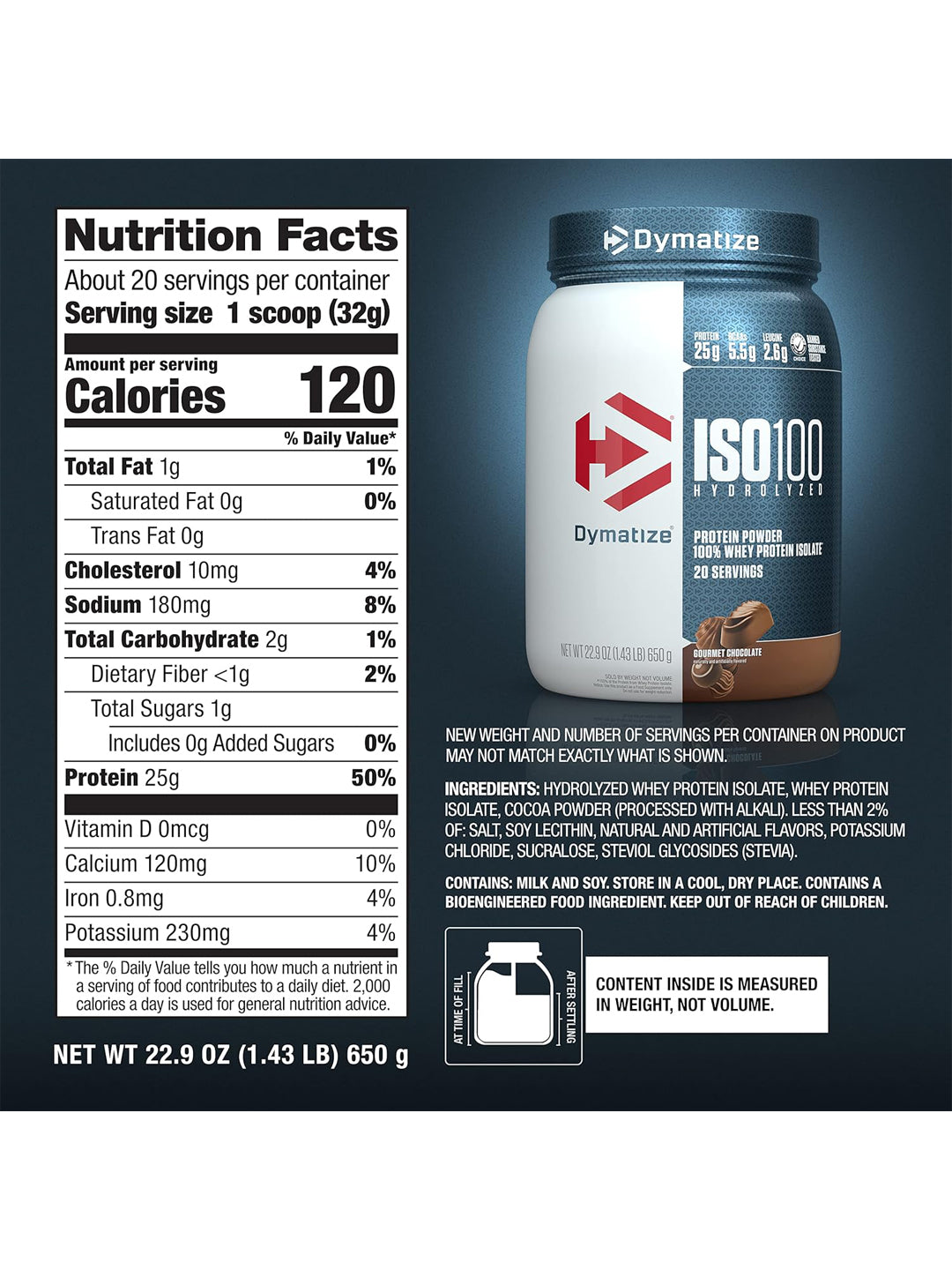 Dymatize ISO100 Hydrolyzed Whey Protein Isolate Gourmet Chocolate Powder 640g