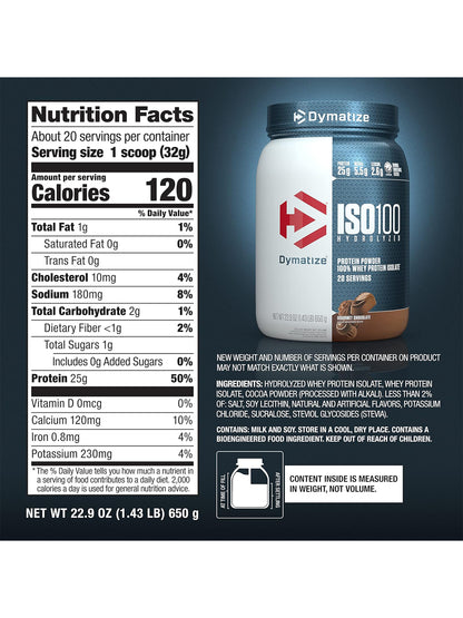 Dymatize ISO100 Hydrolyzed Whey Protein Isolate Gourmet Chocolate Powder 640g
