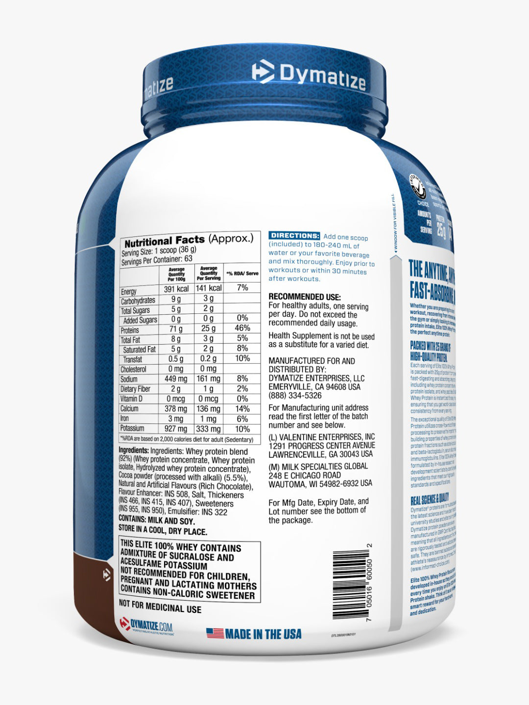 Dymatize Elite 100% Whey Protein Cookies & Cream Powder 2.3 kg