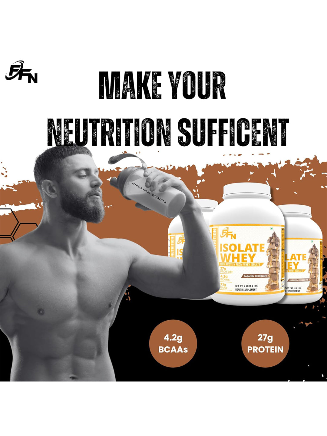 Fitness Freak Nutrition Isolate Whey Protein Caramel Chocolate Powder 2 kg