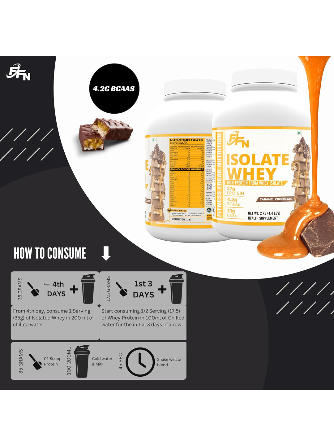 Fitness Freak Nutrition Isolate Whey Protein Caramel Chocolate Powder 2 kg