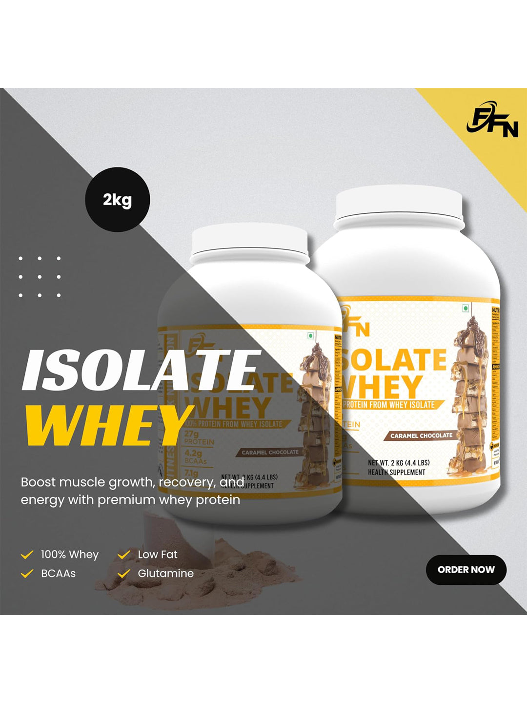 Fitness Freak Nutrition Isolate Whey Protein Caramel Chocolate Powder 2 kg