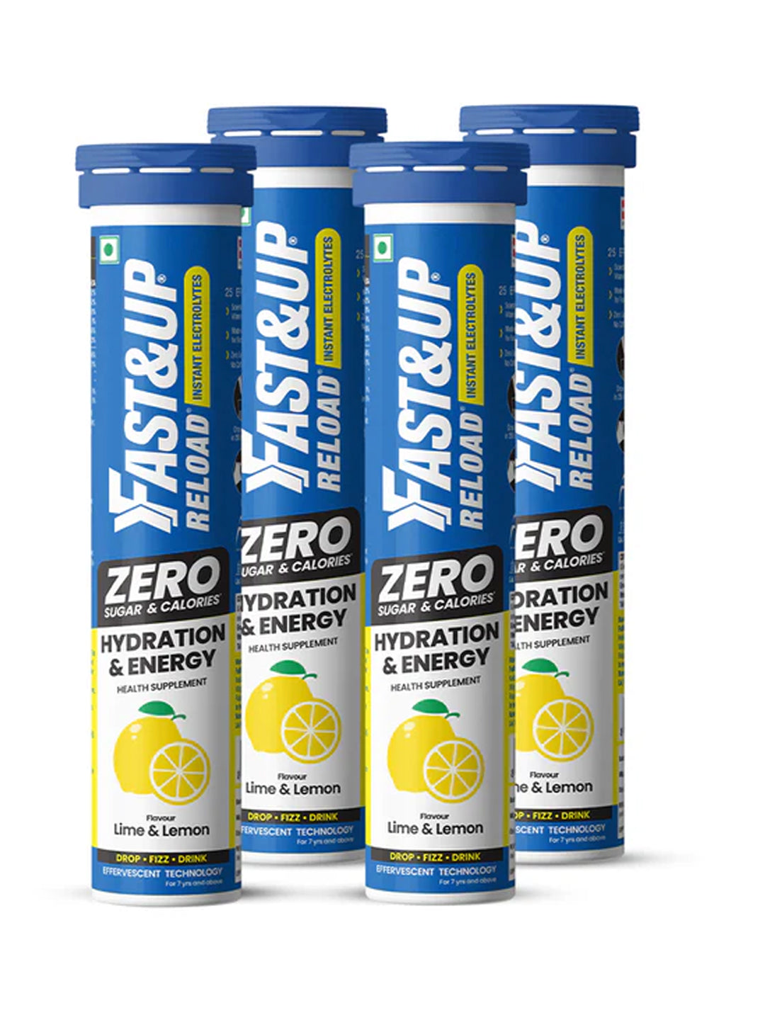 Fast&Up Drink Lime & Lemon Reload Zero Sugar Instant Hydration 100 Effervescent Tablets (Pack of 4)