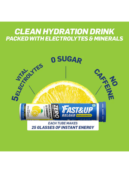 Fast&Up Drink Lime & Lemon Reload Zero Sugar Instant Hydration 100 Effervescent Tablets (Pack of 4)