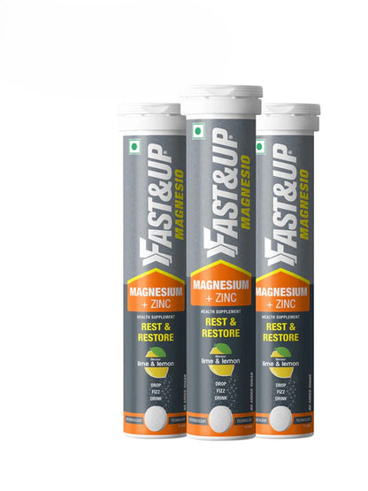 Fast&Up Magnesium + Zinc Lime & Lemon Effervescent 60 Tablets (Pack of 3)