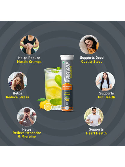 Fast&Up Magnesium + Zinc Lime & Lemon Effervescent 60 Tablets (Pack of 3)