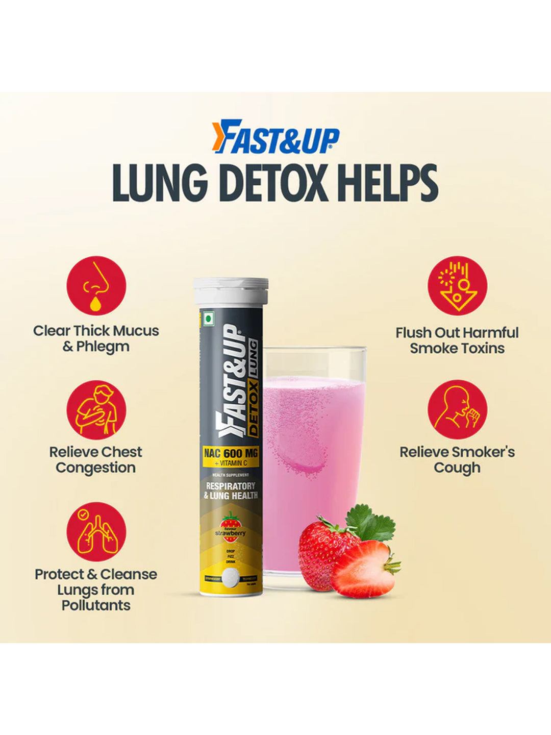 Fast&Up Strawberry Detox & Protect Effervescent 20 Tablets (Pack of 3)