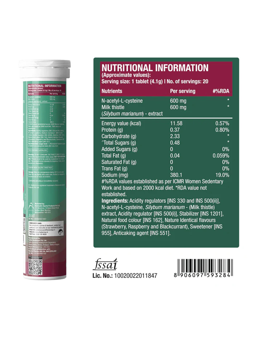 Fast&Up Mixed Berry Daily Lung Cleanser Effervescent 60 Tablets (Pack of 3)