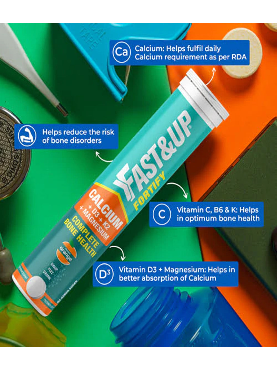 Fast&Up Orange Complete Bone Care Effervescent 20 Tablets (Pack of 3)