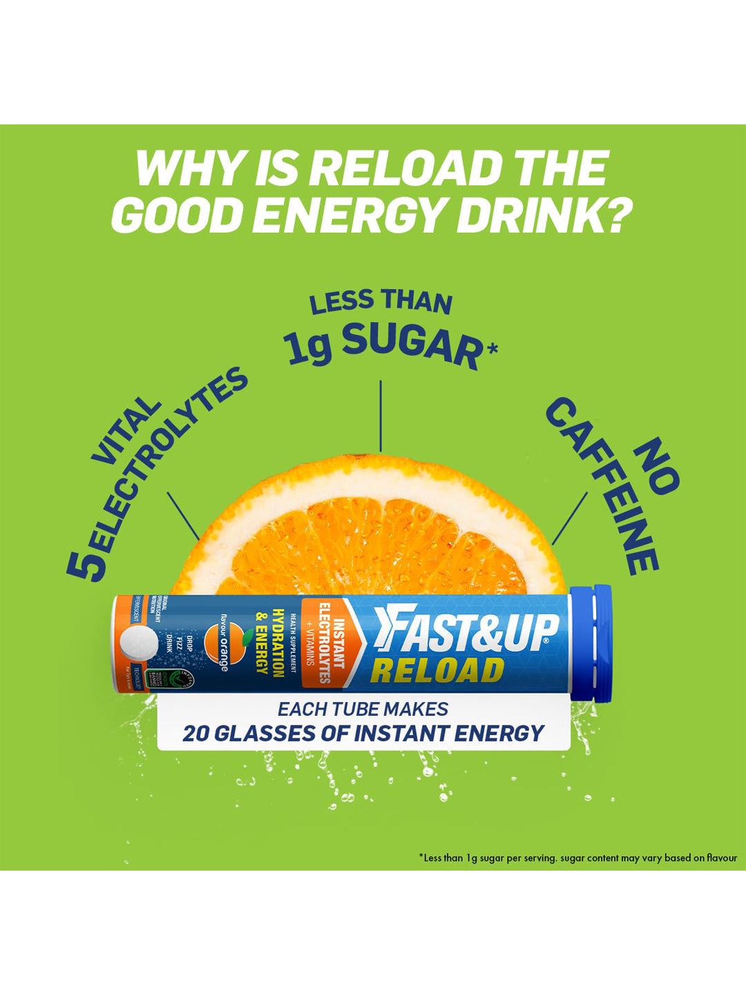 Fast&Up Blueberry Reload Low Sugar Electrolyte Effervescent 60 Tablets (Pack of 3)