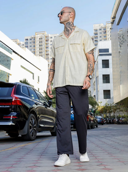 House Of Koala Linen Blend Beige Cuban Collar Classic Relaxed Fit Shirt