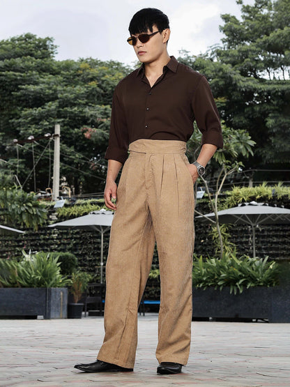 House Of Koala Beige Corduroy Gurkha Trousers with Double Pleated Front