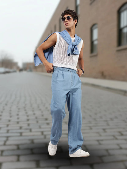House Of Koala Blue Denim Baggy Fit Gurkha Trousers with Double Pleated Front