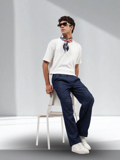 House Of Koala Navy Blue Premium Denim Gurkha Trousers with Double Pleated Front